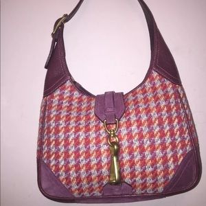 COACH SUEDE & WOOL HERRINGBONE HOBO SHOULDER